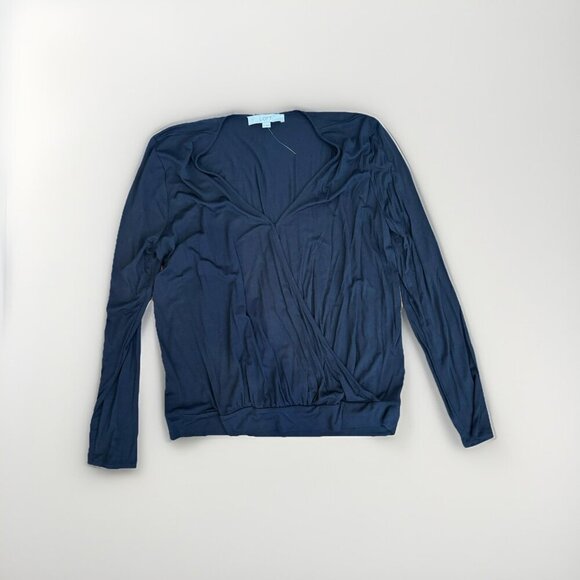 LOFT Black Top Size Medium V Neck Long Sleeves Faux Wrap - Picture 2 of 6